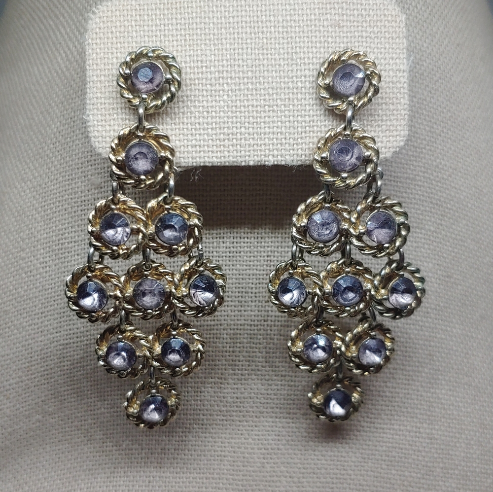 Gold tone/Smokey rhinestone teardrop earrings